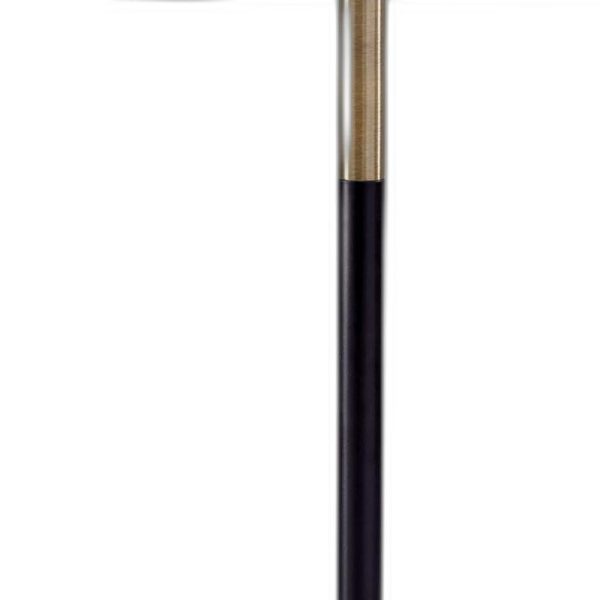Antique Brass Metal Tripod Base with Matte Black Accent and Tall Natural Fabric Shade Table Lamp - Image 4