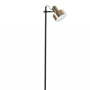 Retro Floor Lamp with Matte Black Pole and Adjustable Jumbo Antique Brass Metal Shade