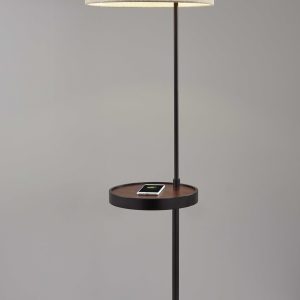 64" Black Tray Table Floor Lamp With Beige Drum Shade