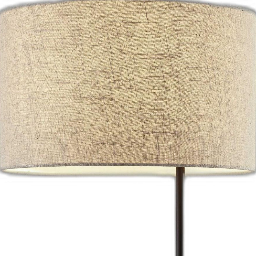64" Black Tray Table Floor Lamp With Beige Drum Shade - Image 4