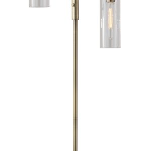 64" Brass Two Light Novelty Floor Lamp With Clear Drum Shade