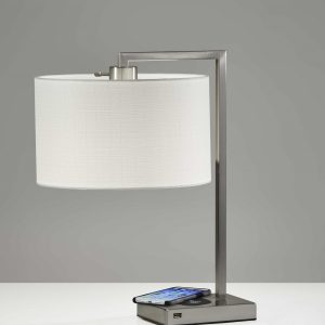 Enhanced Tech Charging Brushed Steel Metal Table Lamp