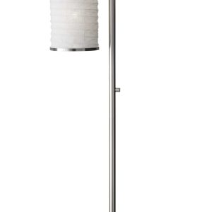Three Light Floor Lamp Brushed Steel with White Fabric Lanterns