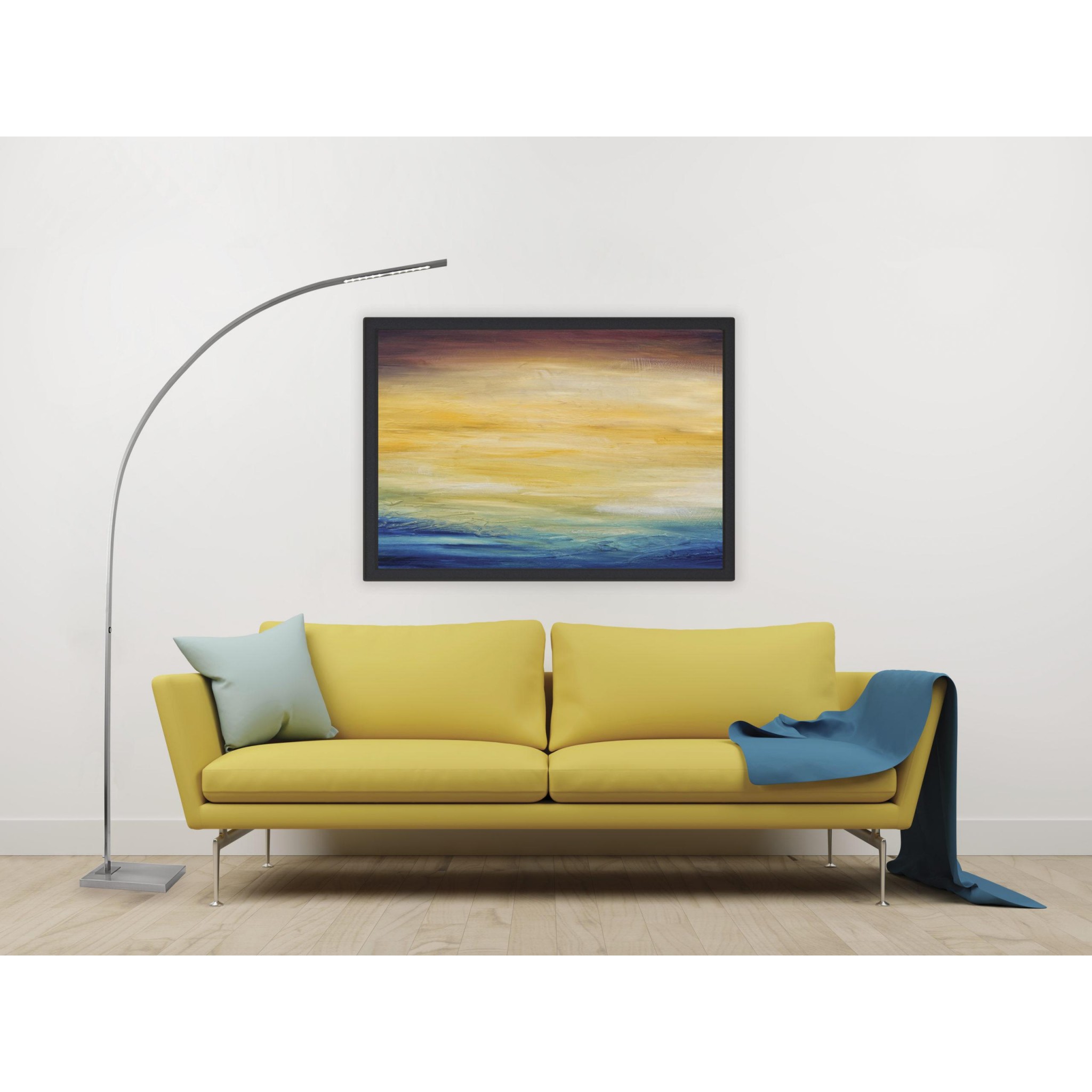 Futuristic Brushed Steel Metal LED Arc Floor Lamp - Image 4