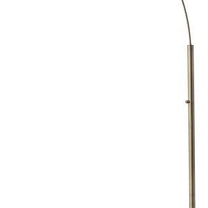 Reading Nook Floor Lamp Antique Brass Arc Arm Adjustable Off White Fabric Shade