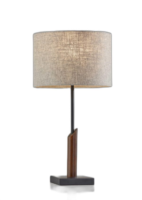 Sculptural Wood Black Metal Table Lamp - Image 2