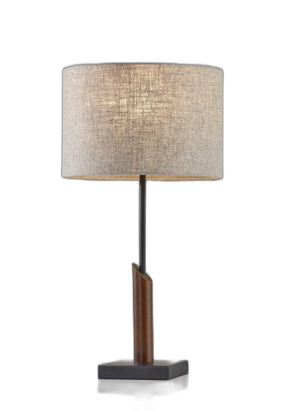 Sculptural Wood Black Metal Table Lamp - Image 3