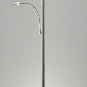 Brushed Steel Metal with Wide Disc Shade Torchiere Plus Task Light Floor Lamp
