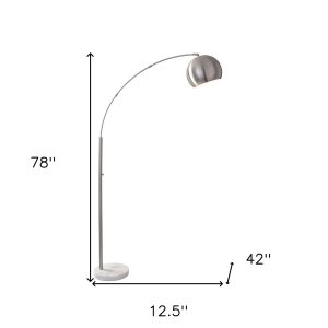 Curved Arm Floor Lamp with Spherical Satin Steel Shade