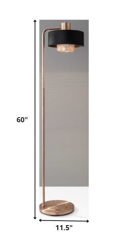 60" Copper Task Floor Lamp With Black Drum Shade - Image 2