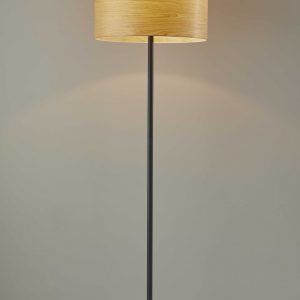 60" Black Traditional Shaped Floor Lamp With Brown Drum Shade