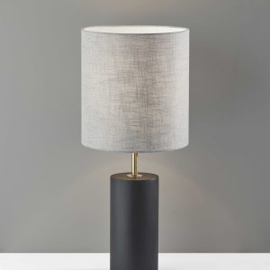 Black Wood Circular Block Table Lamp