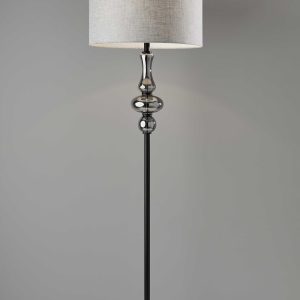 66" Black Traditional Shaped Floor Lamp With Gray Drum Shade