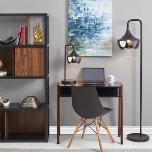 64" Black Task Floor Lamp With Black Bowl Shade