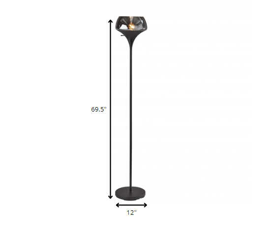 Chalice Mixed Material Torchiere With Black Metal Smoked Glass - Image 4