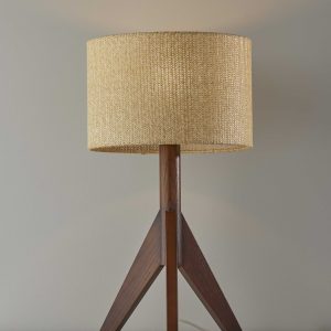 24" Solid Wood Tripod Floor Lamp With Brown Drum Shade