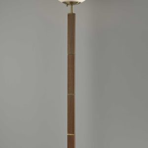 Antique Brass Wood Deco Torchiere