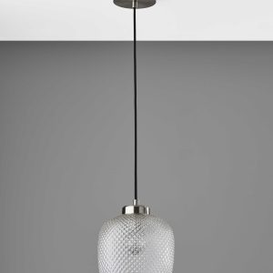Dotty Glass Brushed Steel Metal Pendant