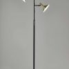 Double Brass Spotlight LED Floor Lamp in Black Metal