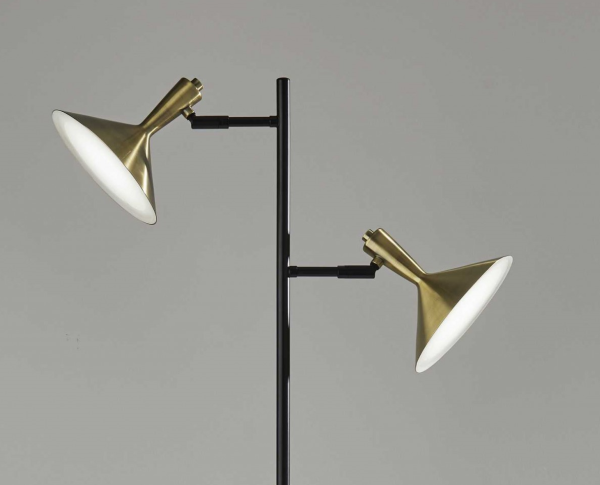 Double Brass Spotlight LED Floor Lamp in Black Metal - Image 4