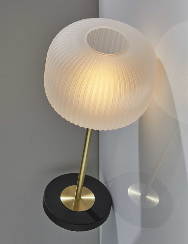 Antique Brass Striped Glass Glow Table Lamp - Image 5