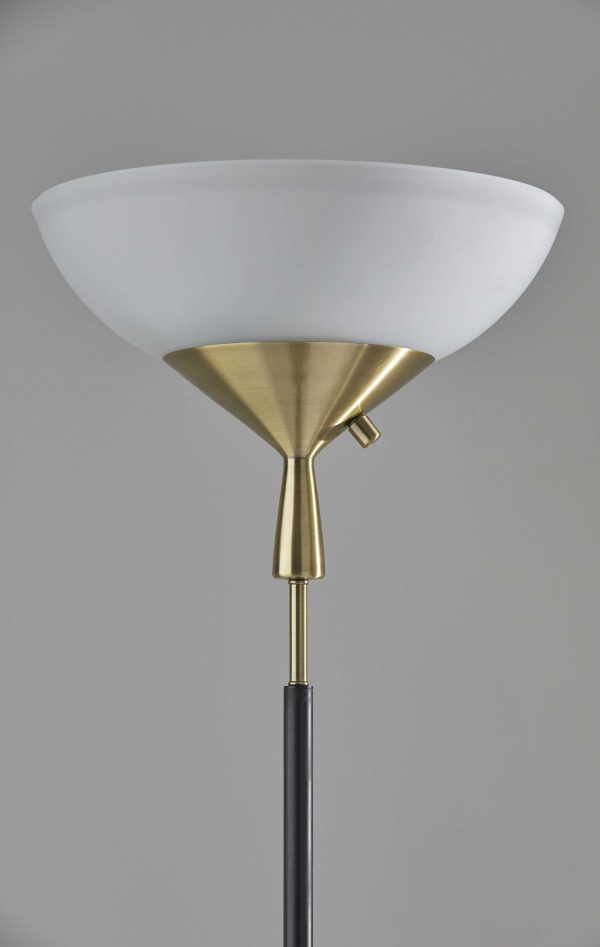Sleek Torchiere Black Metal Frosted Alabaster Glass Shade - Image 3