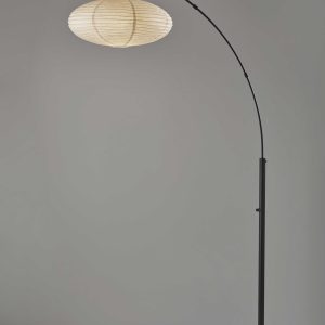 Paper Lantern Floor Lamp Black Metal Crescent Arm