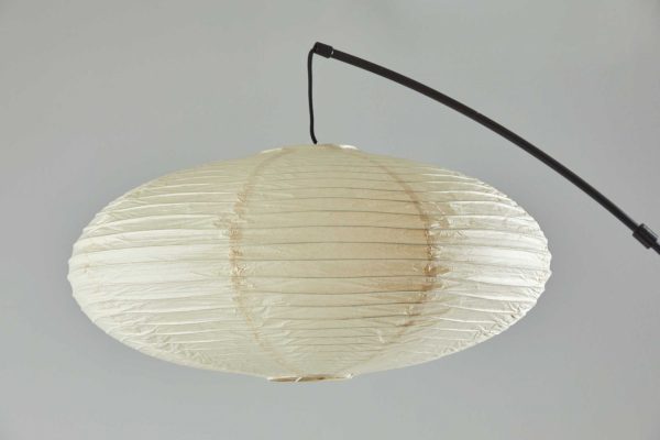 Paper Lantern Floor Lamp Black Metal Crescent Arm - Image 2