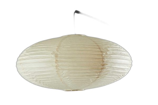 Paper Lantern Floor Lamp Black Metal Crescent Arm - Image 3