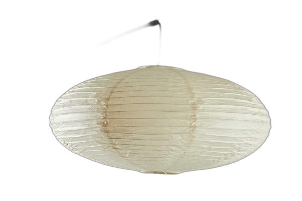 Paper Lantern Floor Lamp Black Metal Crescent Arm - Image 4