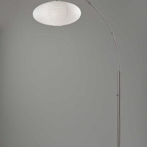 Paper Lantern Floor Lamp Brushed Steel Metal Crescent Arm