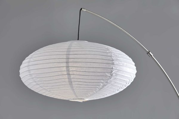 Paper Lantern Floor Lamp Brushed Steel Metal Crescent Arm - Image 2