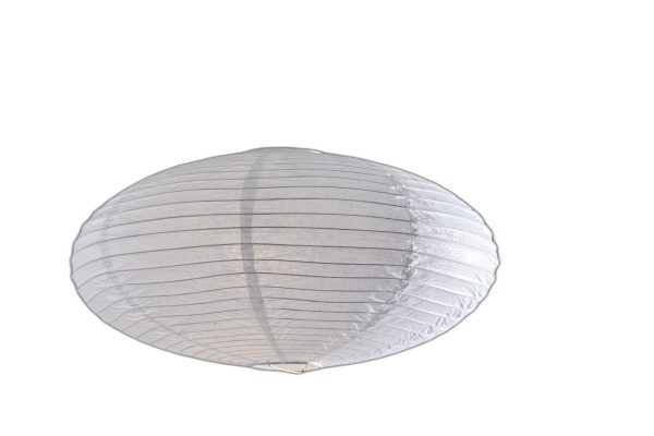 Paper Lantern Floor Lamp Brushed Steel Metal Crescent Arm - Image 3