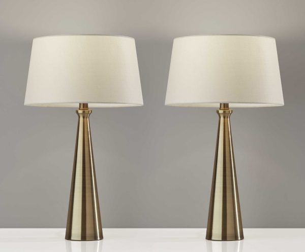 Set of 2 Contemporary Tapered Brass Metal Table Lamps - Image 2