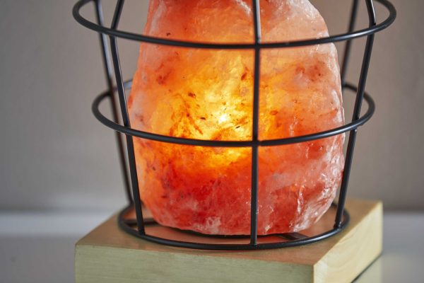 Himalayan Salt Table Lamp With Black Wire Basket - Image 2