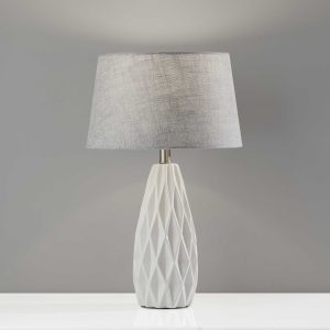 Set of 2 White Ceramic Geometric Base Table Lamp