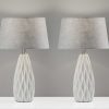 Set of 2 White Ceramic Geometric Base Table Lamp - Image 2