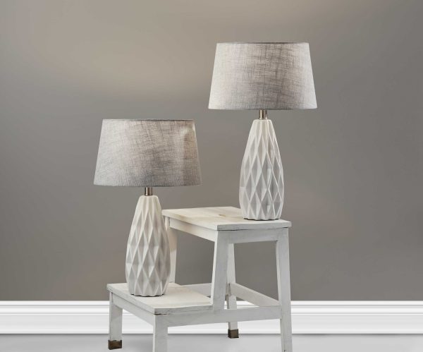Set of 2 White Ceramic Geometric Base Table Lamp - Image 3
