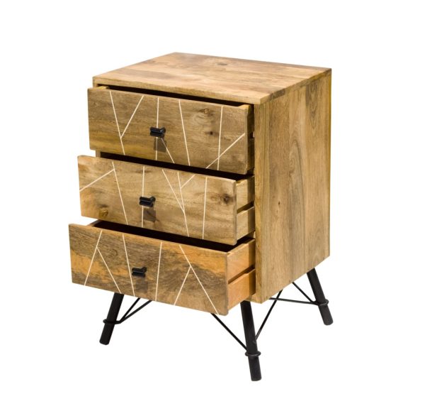Natural Tones Mango Wood 3 Drawer Nightstand - Image 2