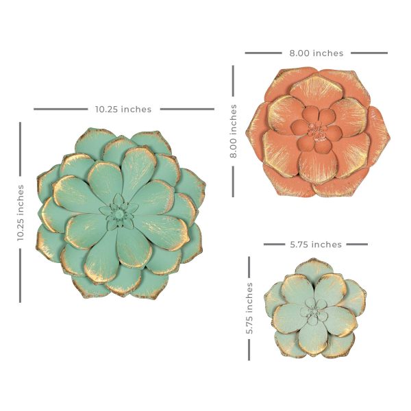 Set of 3 Distressed Stunning Tricolor Metal Flowers - Image 3