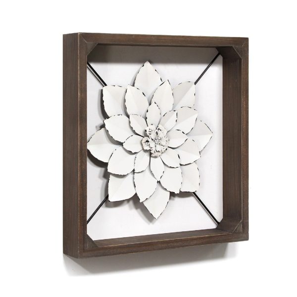 White Metal & Wood Framed Wall Flower - Image 3