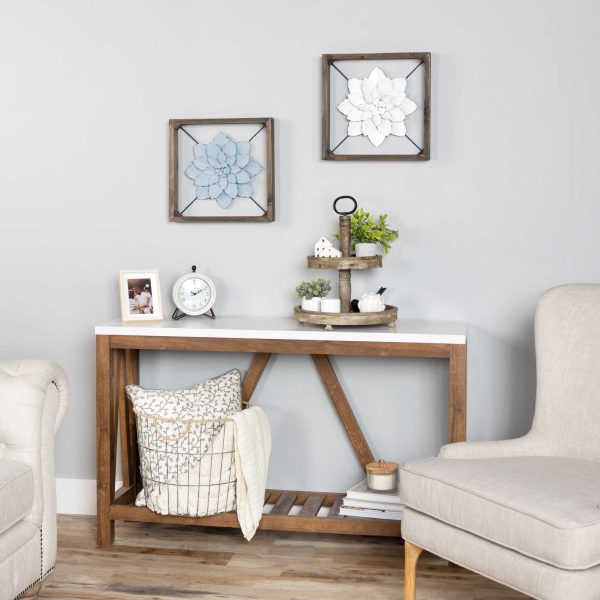 Pale Blue Metal Flower in Walnut Finish Frame - Image 2