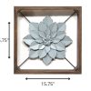 Pale Blue Metal Flower in Walnut Finish Frame - Image 4