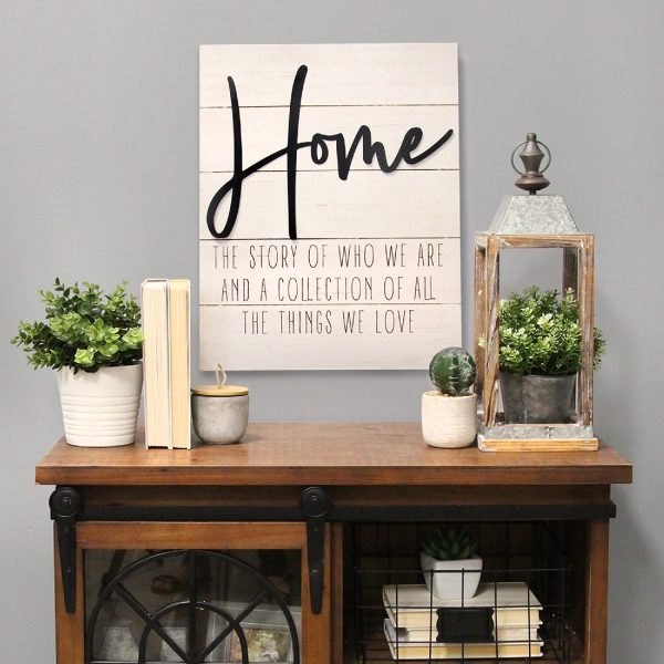 Home White Wood Metal Wall Decor - Image 2