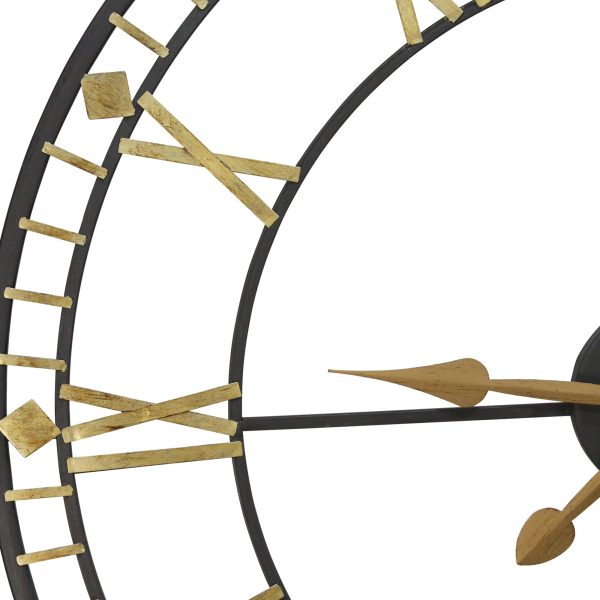 Oversized Vintage Style Metal Wall Clock  Black  Gold Numerals - Image 3