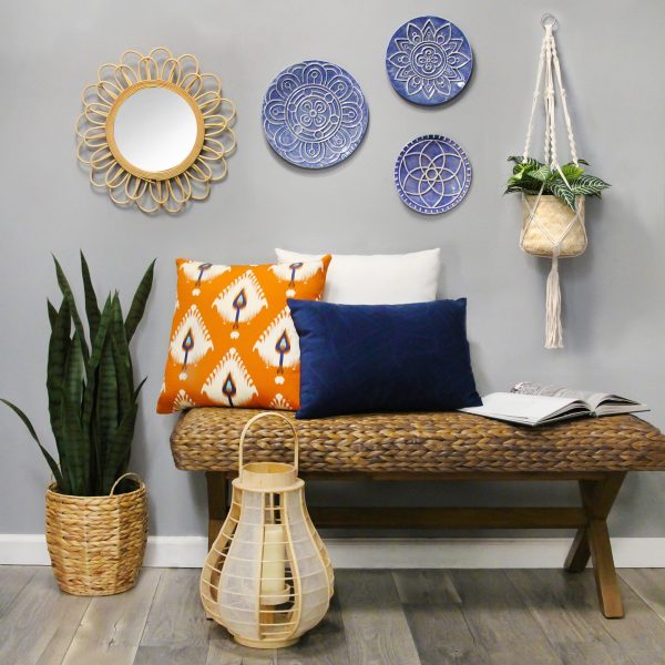 Neutral Woven Bamboo Macram Hanging Planter - Image 2