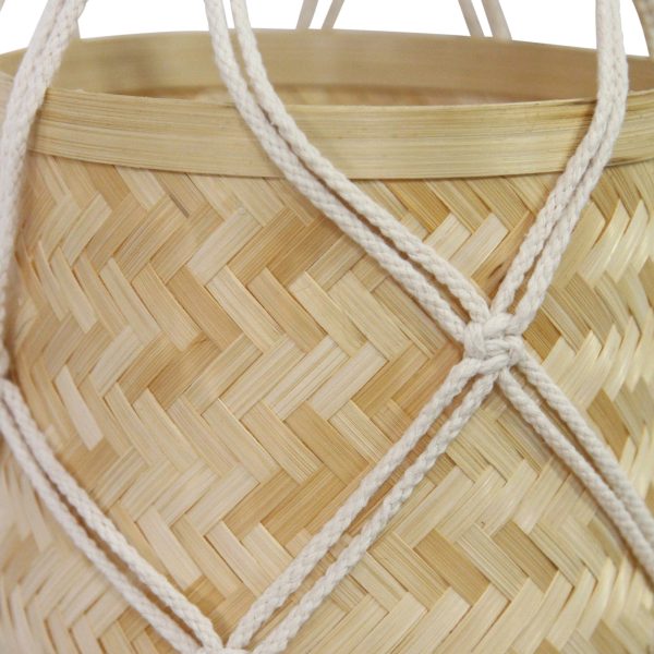 Neutral Woven Bamboo Macram Hanging Planter - Image 3