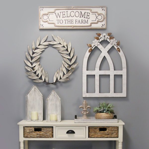 Distressed White Metal Wreath Wall Decor - Image 2