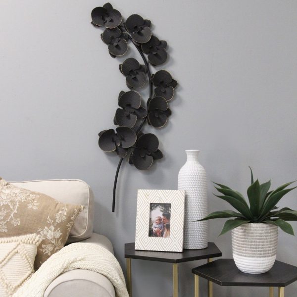 Matte Black & Gold Metal Orchids Wall Decor - Image 2