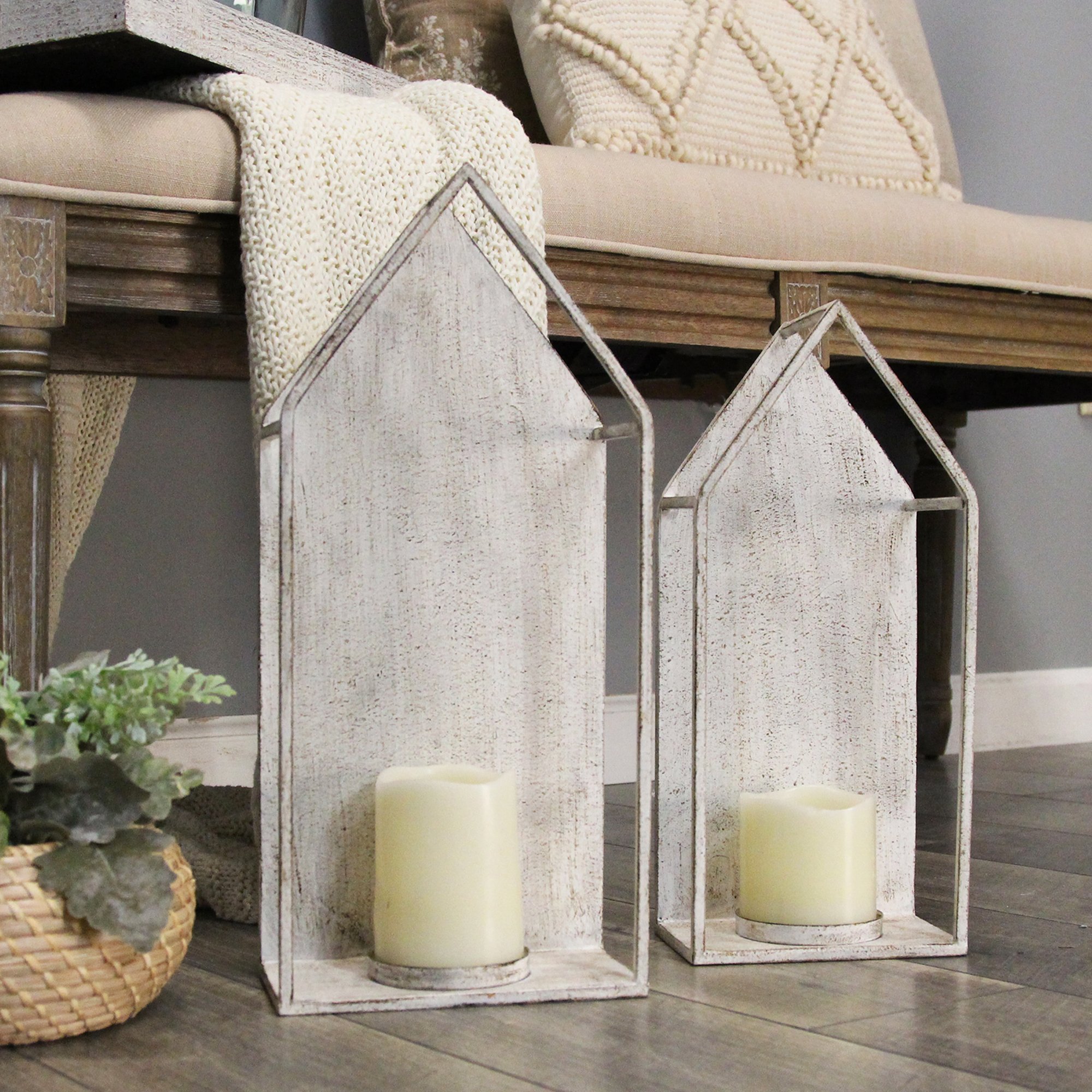 Set of 2 Farmhouse Style Distressed Metal Candleholders - Image 2